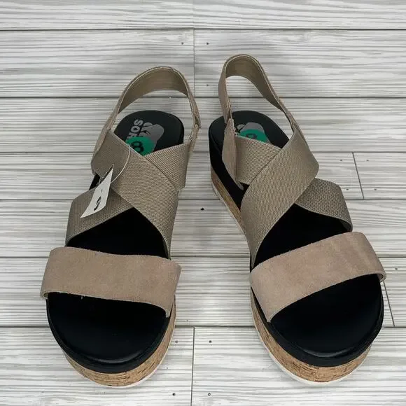 Sorel Cameron Platform Slingback Sandals Taupe Sea Salt Leather Women's Size 8 - Picture 1 of 7